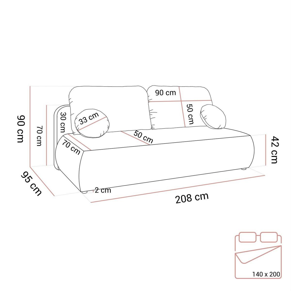 SCHLAFSOFA CLAIRE, zweisitzig, mit Schlaffunktion, Neve 04 - Beige, Textil (208/90/95cm) - Lookway