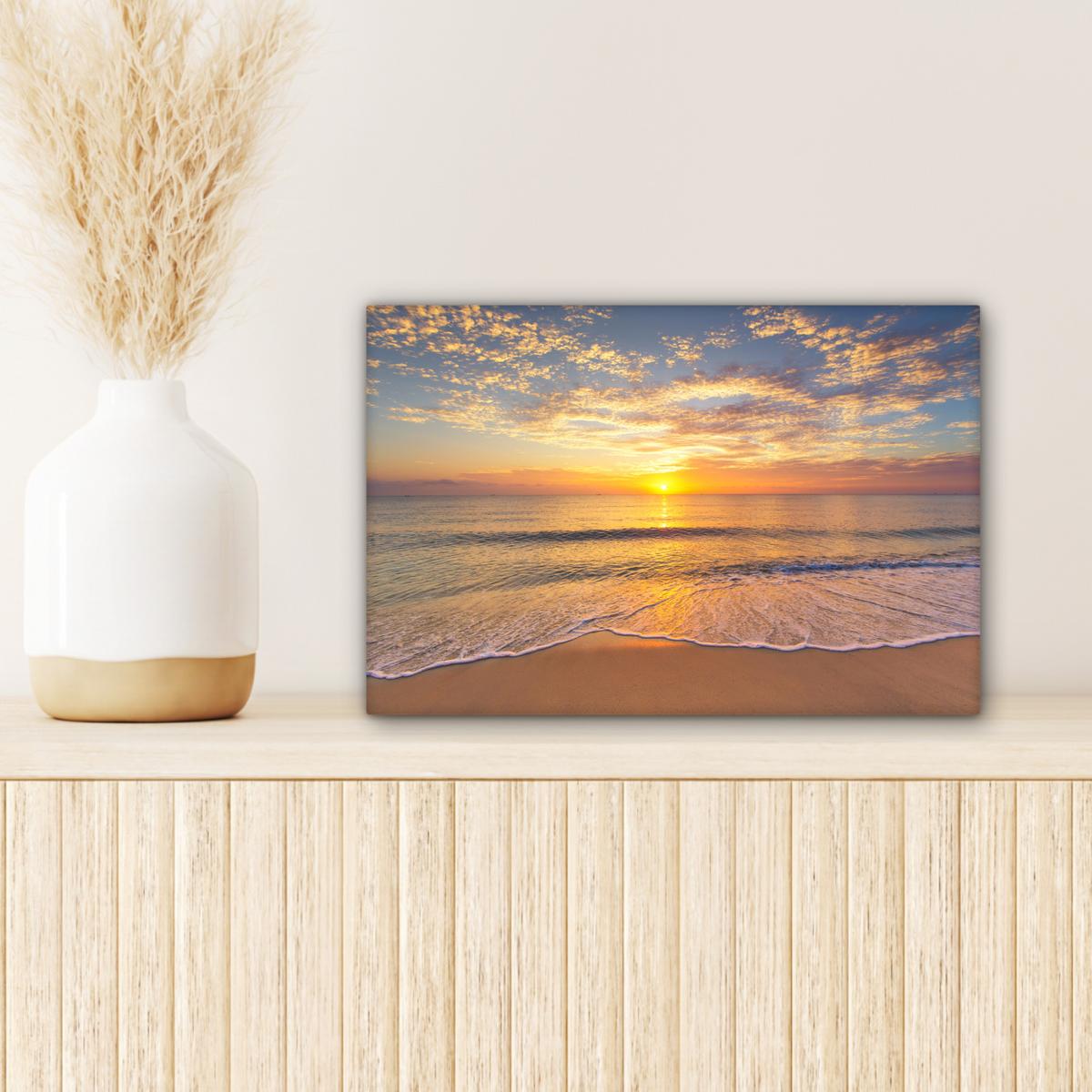 LEINWANDBILD Strand - Sonnenuntergang - Meer Deko Schlafzimmer 30x20 cm - Gelb, Textil (30/20cm) - MuchoWow
