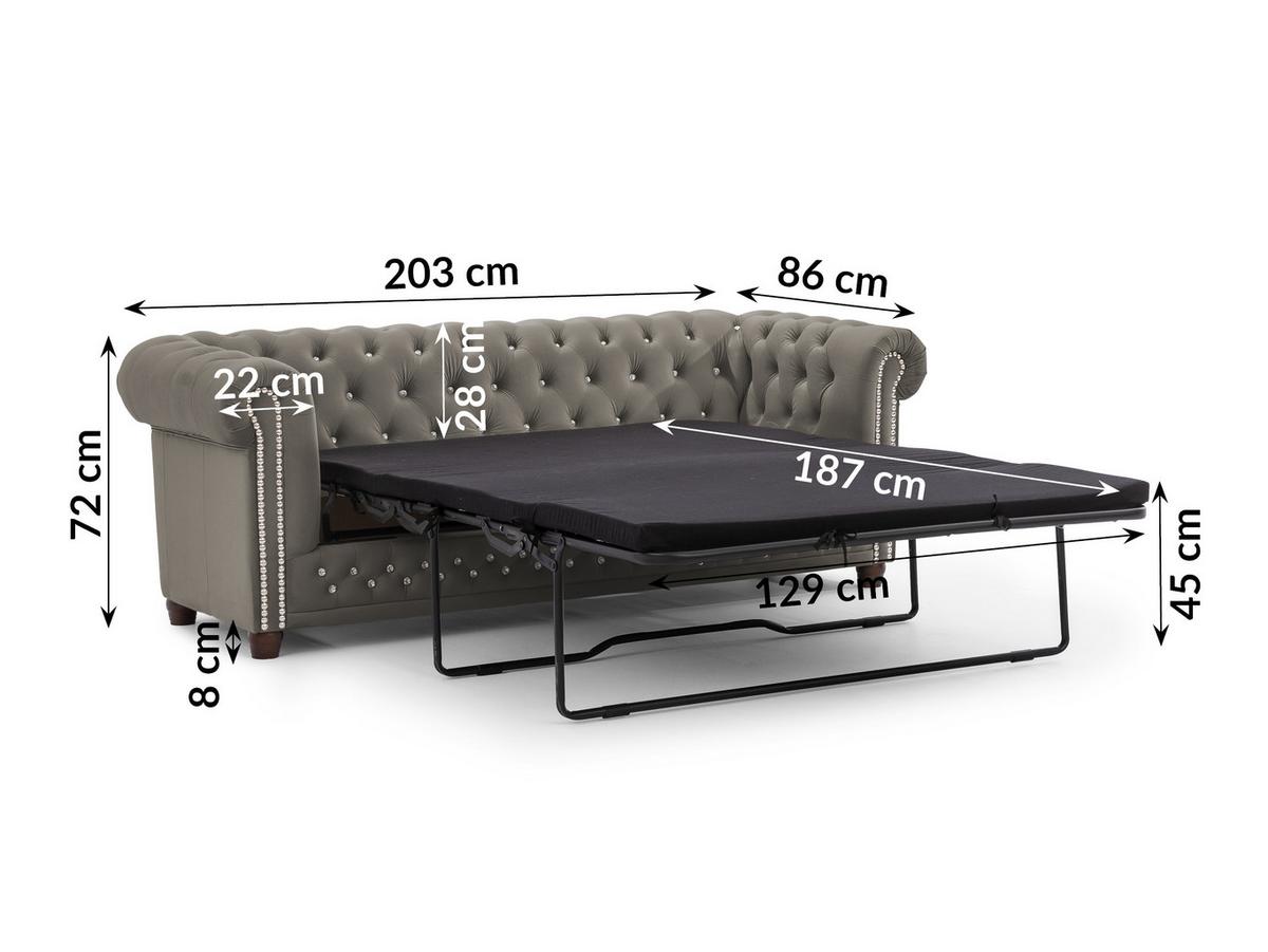 CHESTERFIELD-SOFA 3-Sitzer mit Schlaffunktion Cleo Blink Grau Samt mit Kristallsteppung und braunen Massivholzfüßen - Braun/Grau, Holz/Textil (203/72/86cm) - S-Style