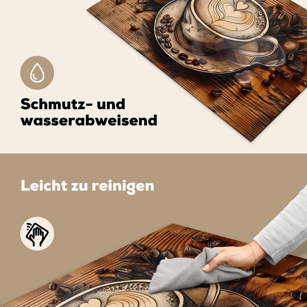 HERDABDECKPLATTE Kaffee - Vintage - Braun - Tasse - Holz Ceranfeldabdeckung 80x52 cm - Cappuccino, Kunststoff (80/52/0.2cm) - MuchoWow