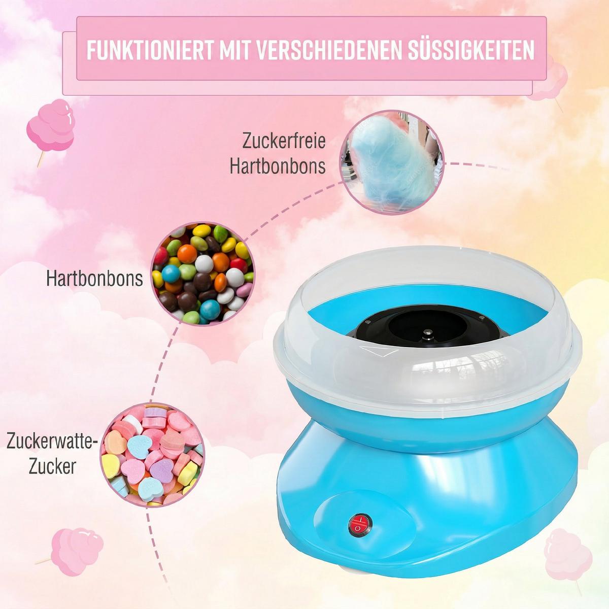 ZUCKERWATTE-MASCHINE Edelstahl Kunststoff Blau - Blau, Metall (26/18/27cm) - HOMCOM