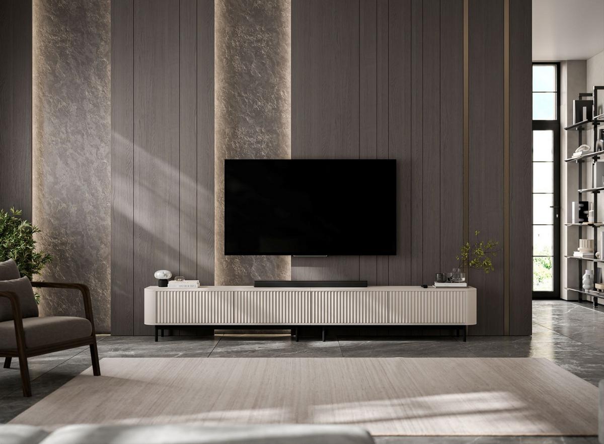 TV-LOWBOARD 2er-Set Aurora Kaschmir matt 280 cm mit Metallrahmen - Kaschmir/Schwarz, Holzwerkstoff/Metall (280/44/35cm) - Meble Lindner