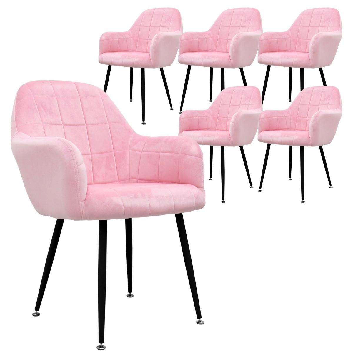 ESSZIMMERSTUHL 6er Set Rosa Samt - Pink/Schwarz, Textil/Metall (60/84/58cm) - ECD-Germany