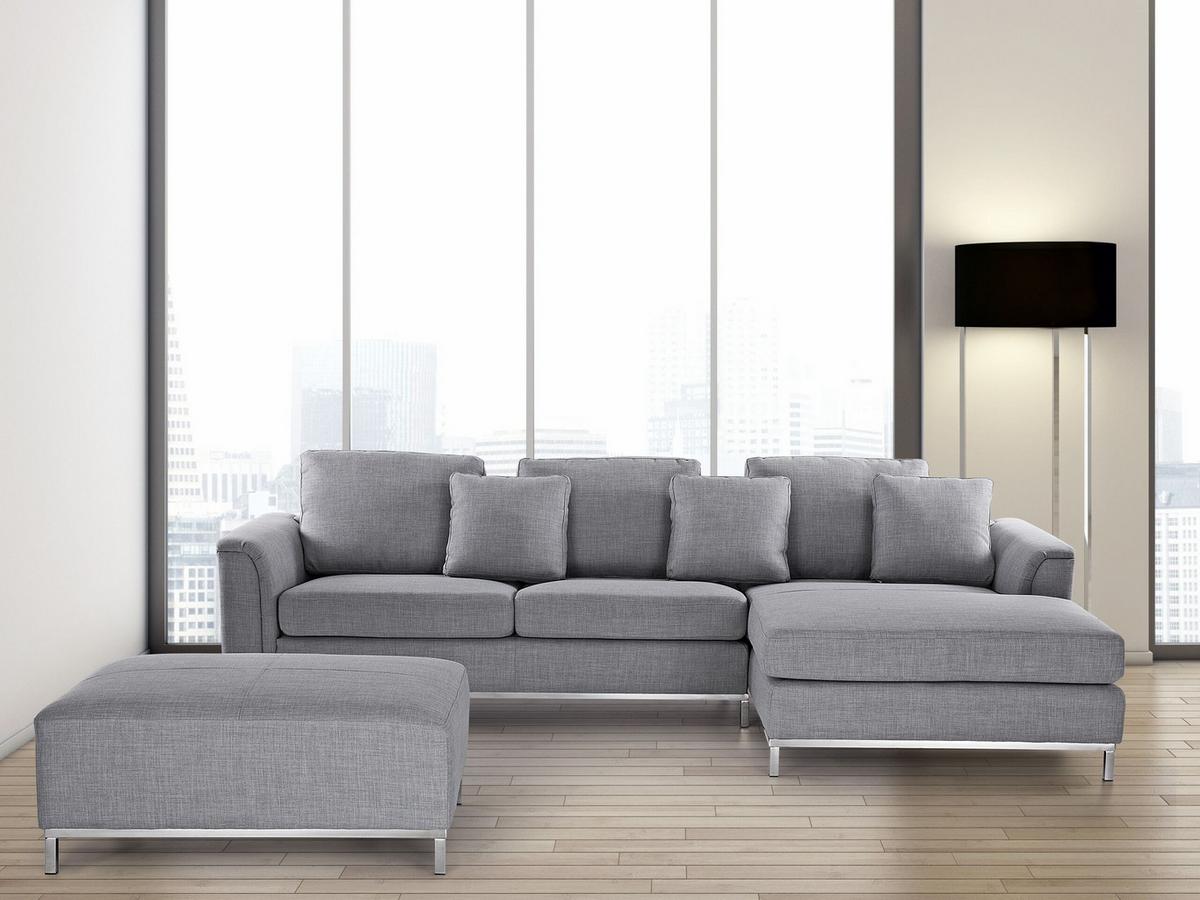 4-SITZER-ECKSOFA Polyester Grau rechtsseitig Oslo - Hellgrau, Textil (270/151cm) - Beliani