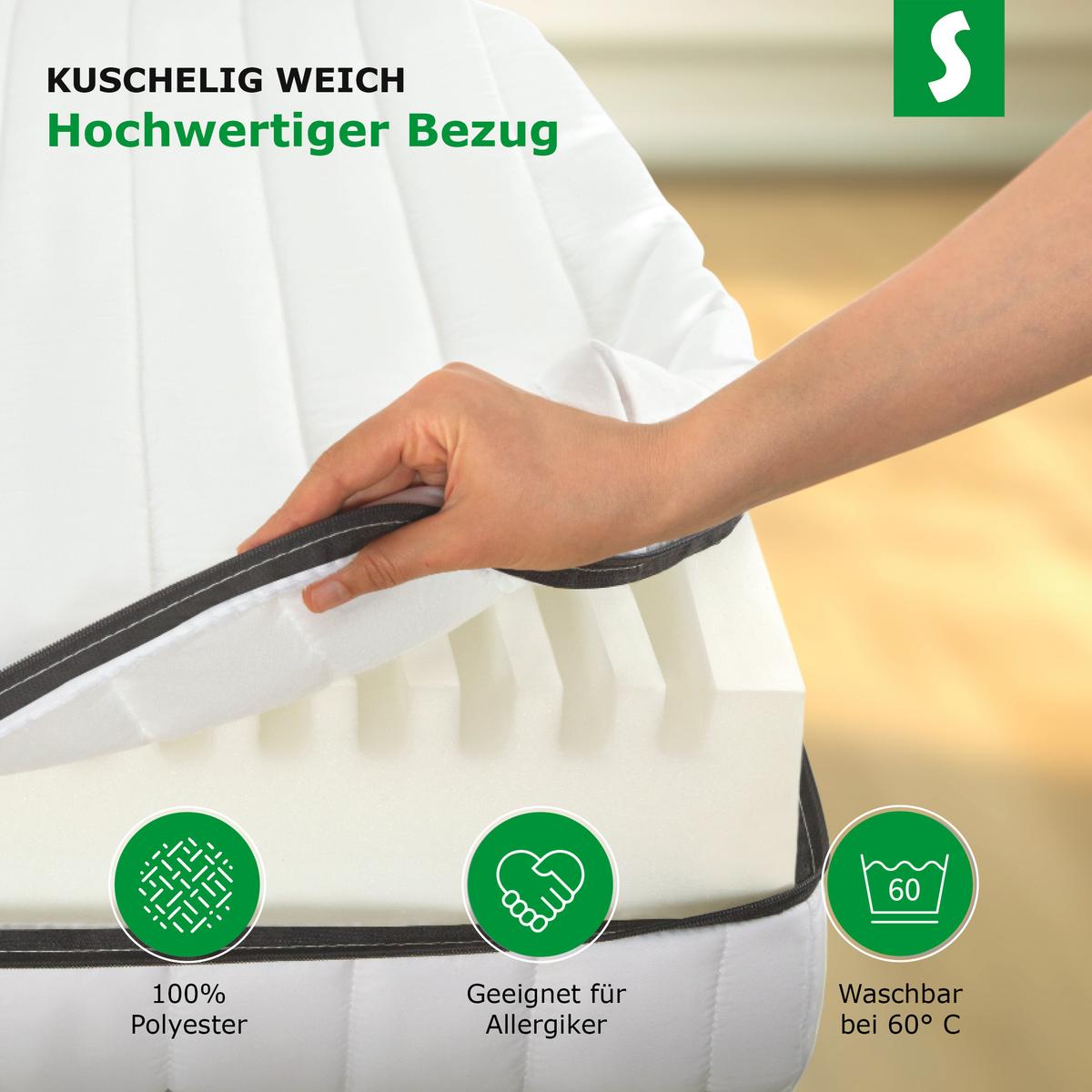 KALTSCHAUMMATRATZE – Wendematratze H2/H3 mit abnehmbarem Bezug 100x200 cm - Weiß, Textil (100/200cm) - Schlaftroll