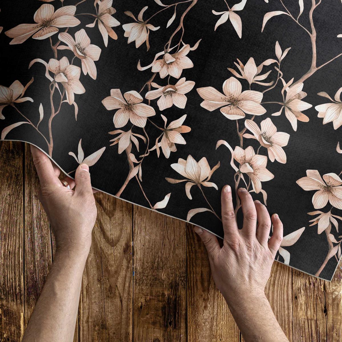 TEPPICH 100x150 cm Helle Blumen auf Zweigen Vintage Muster - Schwarz, Kunststoff (100/150cm) - Wallfluent