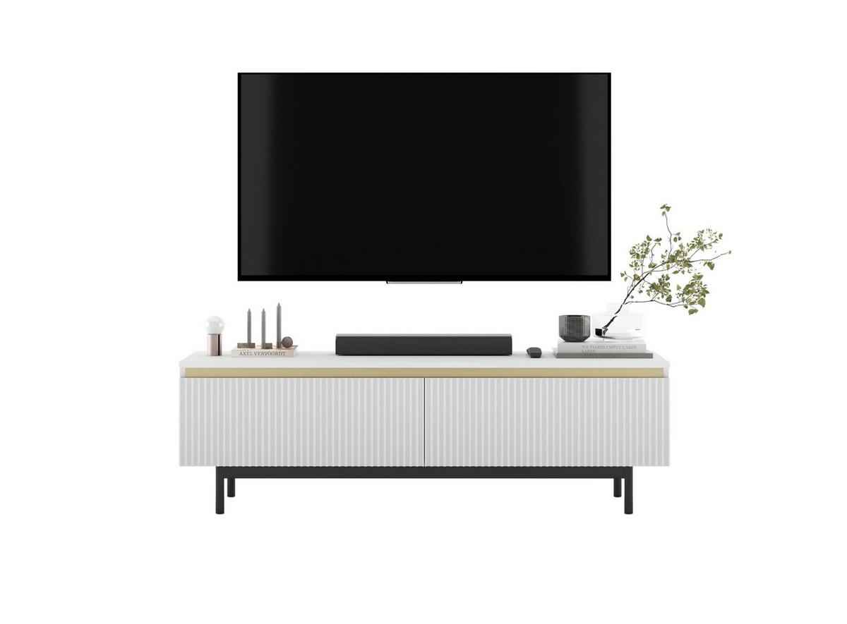 TV-SCHRANK Selene Weiß Matt mit Metallrahmen 140 cm - Schwarz/Weiß, Holzwerkstoff (140/44/35cm) - Meble Lindner