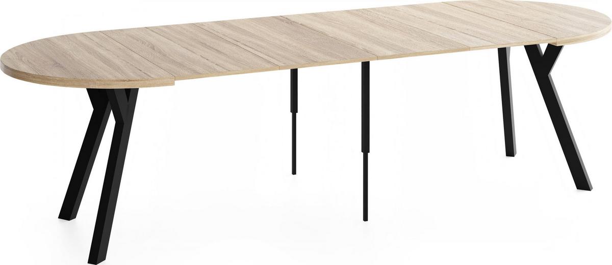 ESSTISCH Vero rund ausziehbar verlängerbar, Eiche Sonoma Hellbraun 100-300/100/77 cm - Schwarz/Sonoma Eiche, Holz/Holzwerkstoff (100/300/76.5cm) - WFL GROUP