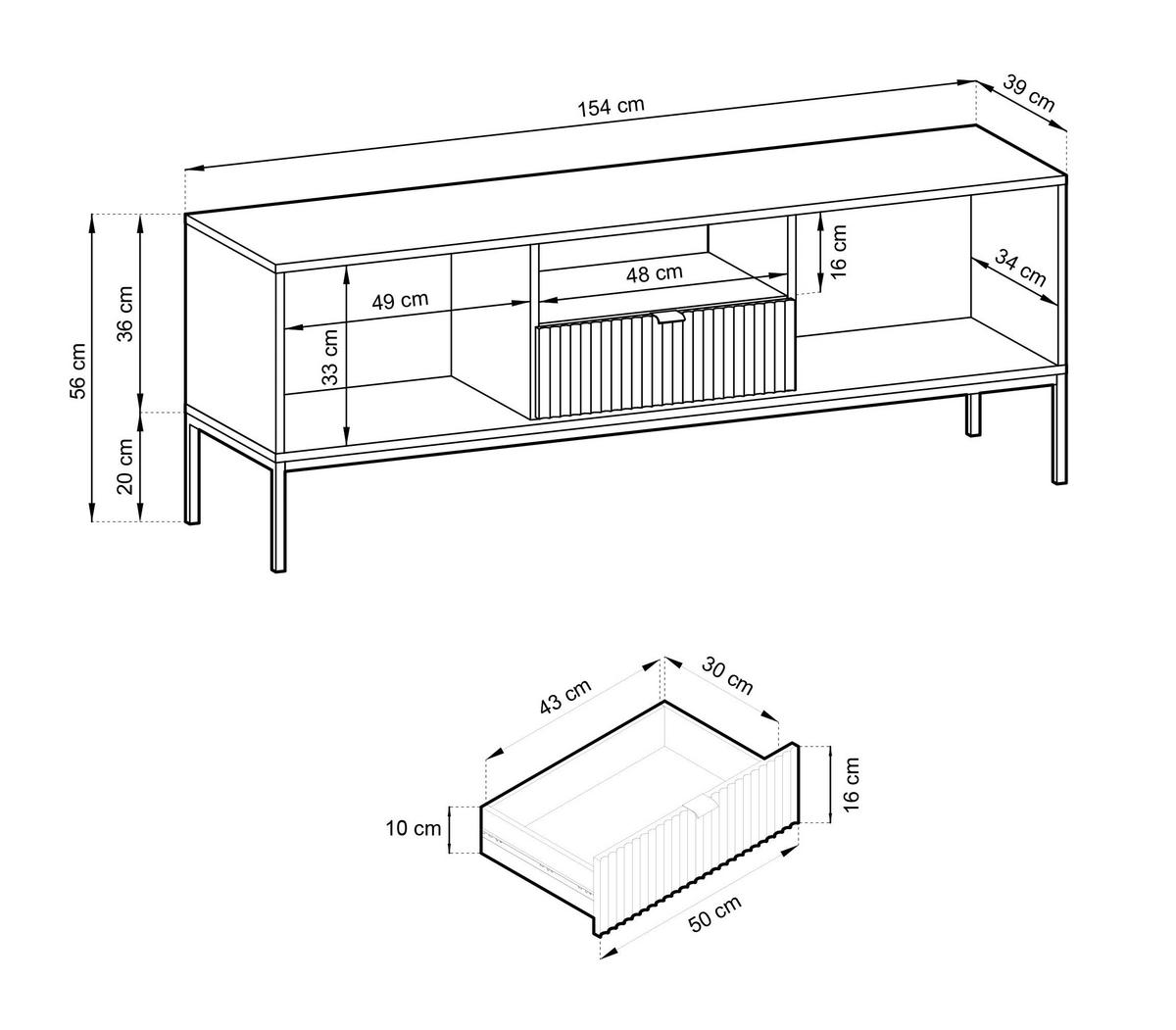 TV-SCHRANK Vellore Weiß 154 cm - Goldfarben/Schwarz, Holzwerkstoff/Metall (154/56/39cm) - Selsey