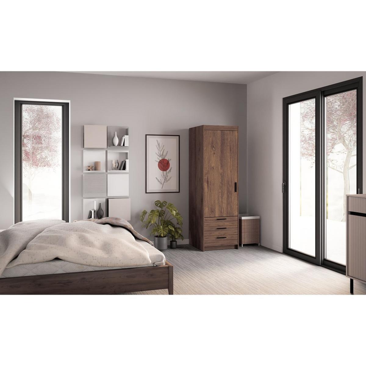 DREHTÜRENSCHRANK Elena mit 1 Tür und 3 Schubladen, Eiche Lefkas - Eichefarben, Holzwerkstoff (60/190/53cm) - Beautysofa