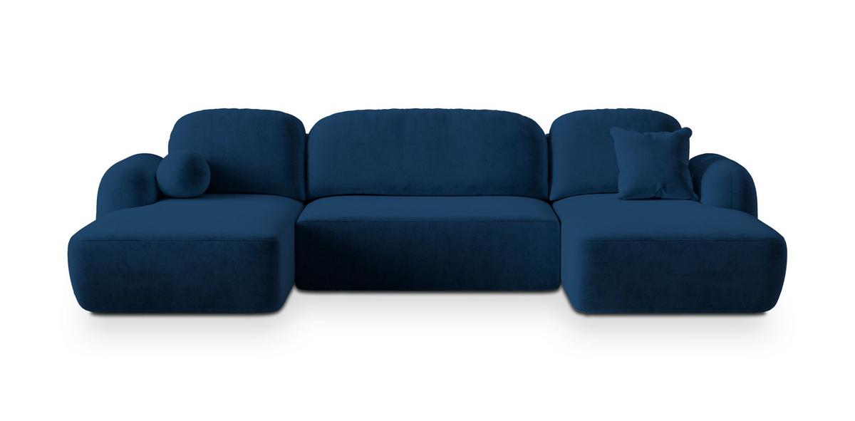 WOHNLANDSCHAFT SAVONA K Blau Plüsch-Stoff mit Schlaffunktion - Blau/Schwarz, Holz/Kunststoff (320/90/148cm) - MASSENO