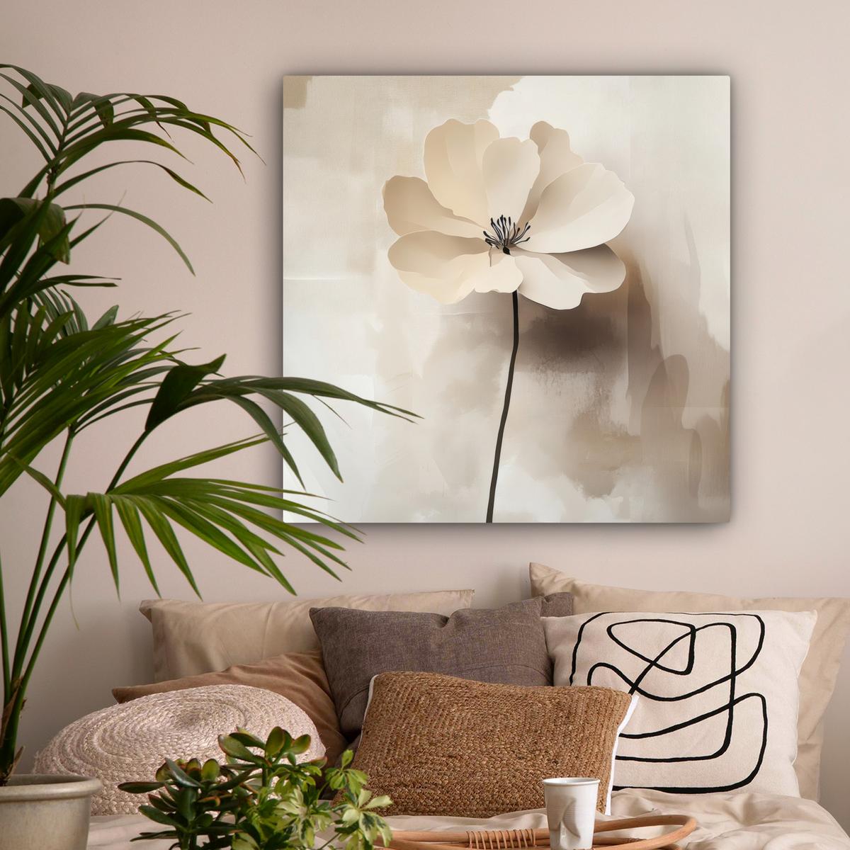LEINWANDBILD Blume - Beige - Farbe - Schatten Deko Groß 90x90 cm - Creme, Textil (90/90cm) - MuchoWow