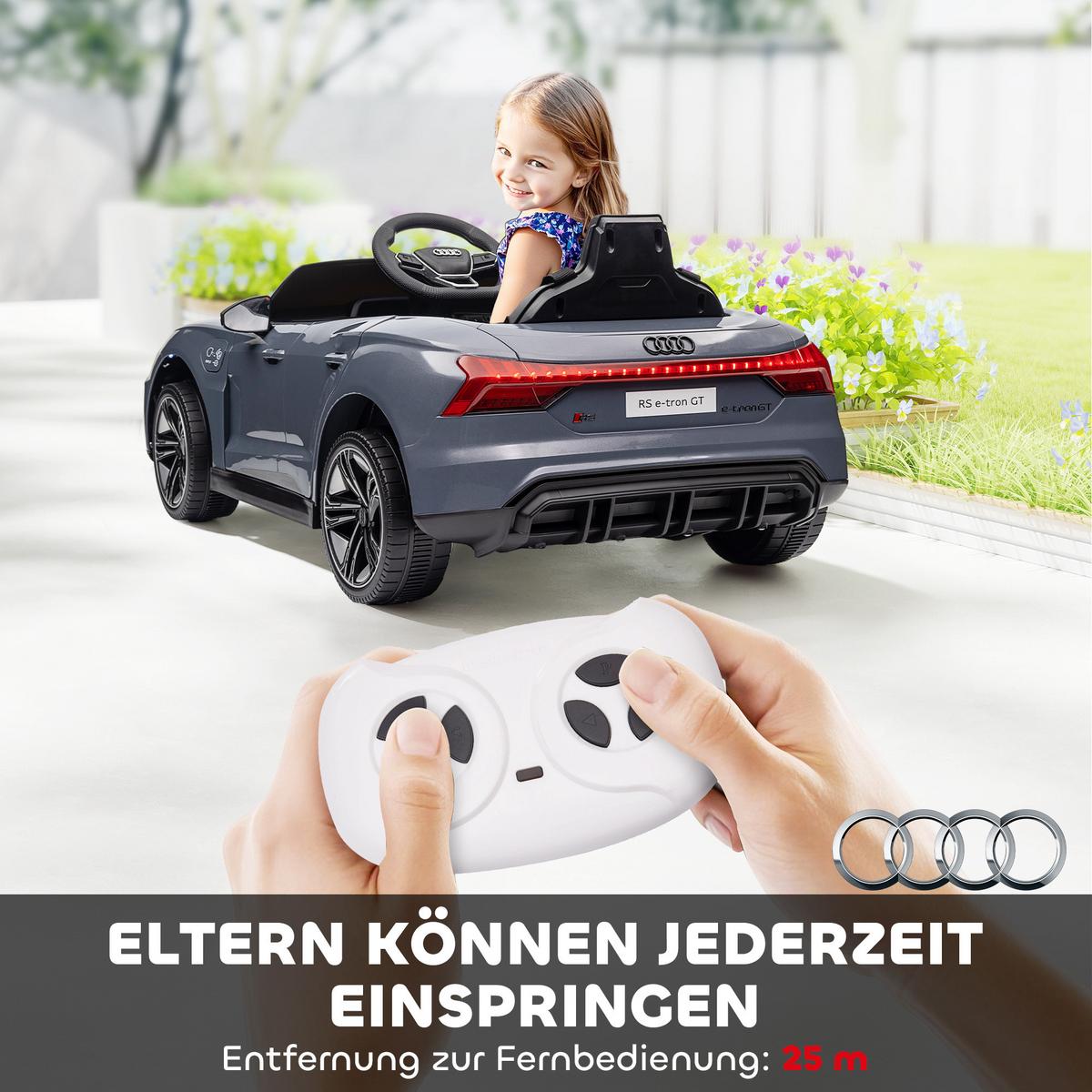 KINDER-ELEKTROAUTO mit Fernbedienung, Hupe, Musik, Scheinwerfer, Gurt, Grau - Grau, Metall (103/58/41cm) - HOMCOM