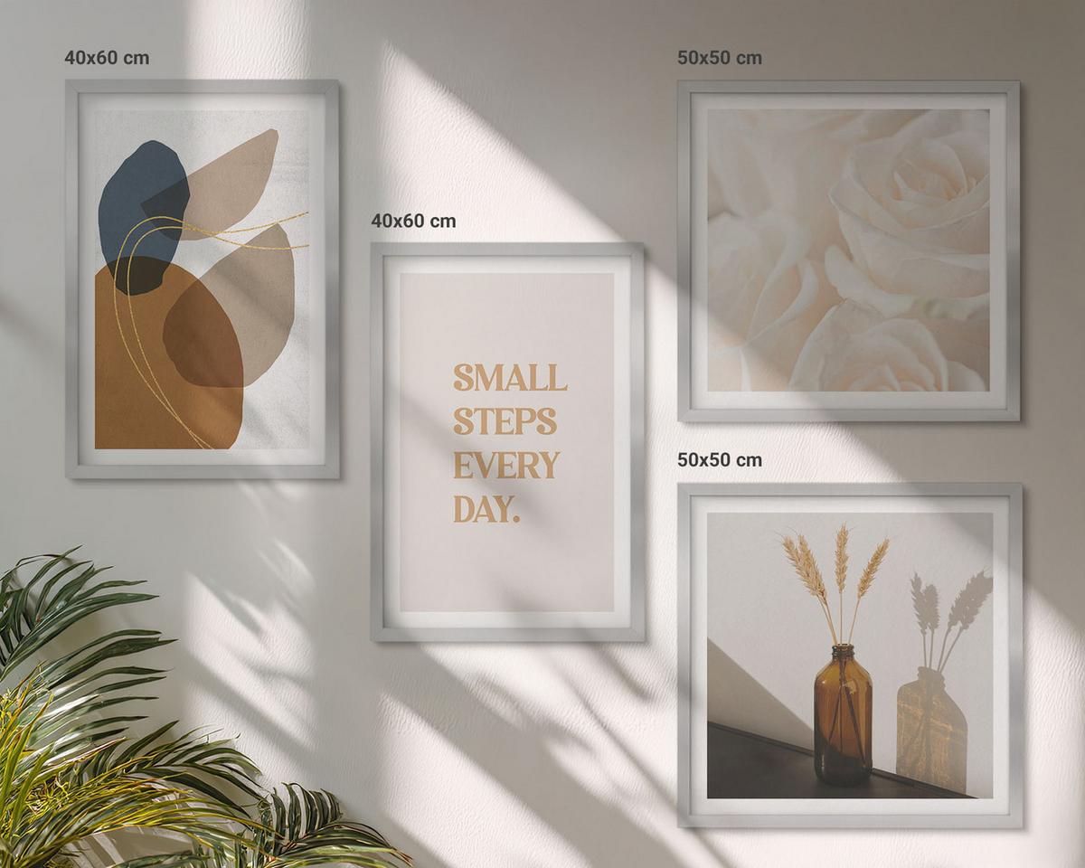 BILDER SET 4er Set - 50x50 cm & 40x60 cm Silberner Rahmen - Abstrakte Formen Akzente - Silberfarben, Kunststoff (50/50cm) - TULUP