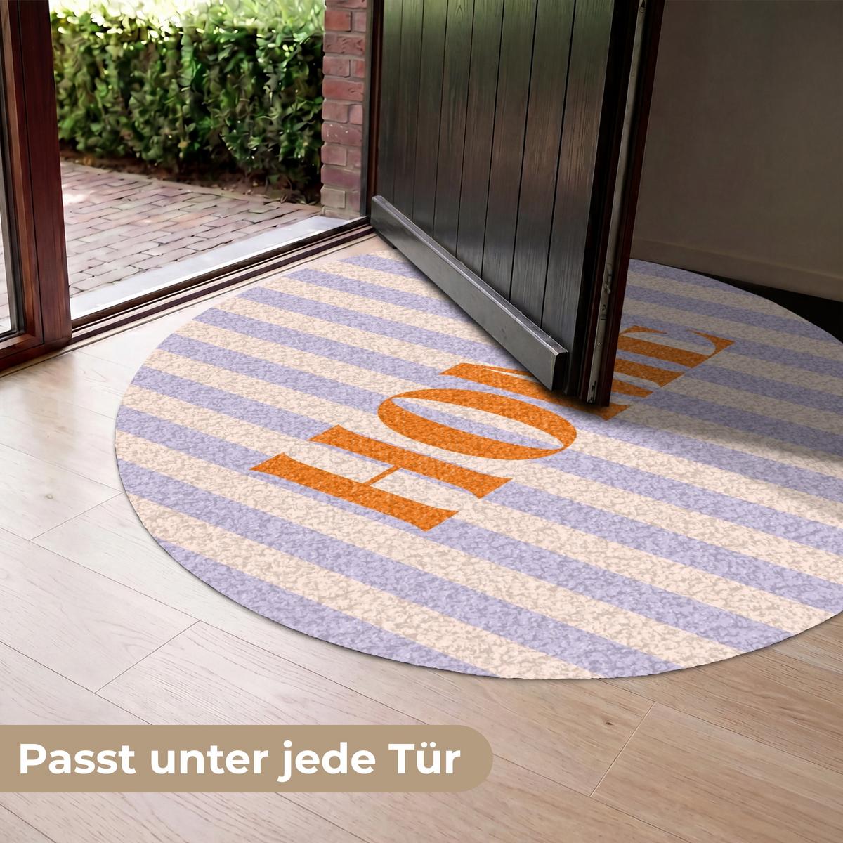 FUSSMATTE Lila – Orange – Streifen – Startseite 120x120 cm - Flieder, Kunststoff (120/0.4cm) - MuchoWow