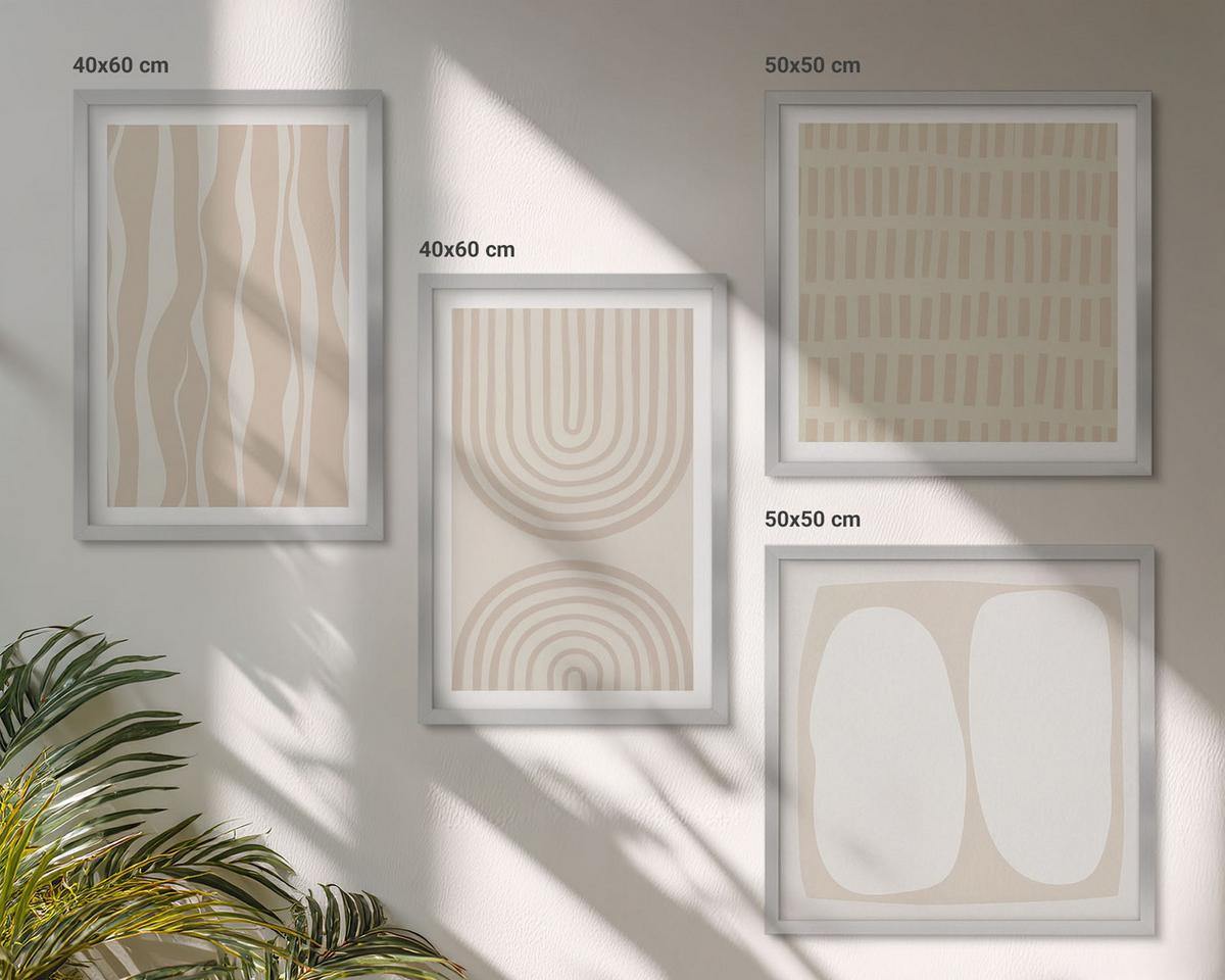 BILDER SET 4er Set - 50x50 cm & 40x60 cm Silberner Rahmen - Abstrakte Boho-Musterformen - Silberfarben, Kunststoff (50/50cm) - TULUP