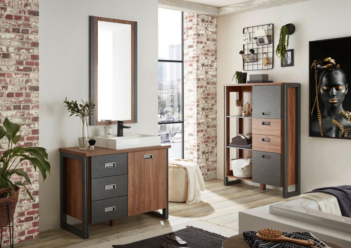WASCHBECKENUNTERSCHRANK Eiche Stirling, Matera grau, Badmöbel Waschtisch 91 x 75 cm - Eichefarben/Grau, Holz/Holzwerkstoff (91/85/40cm) - Furn.Design