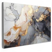 LEINWANDBILD Marmor - Schwarz - Gold - Weiß Gemälde 60x40 cm - Dunkelgrau, Textil (60/40cm) - MuchoWow