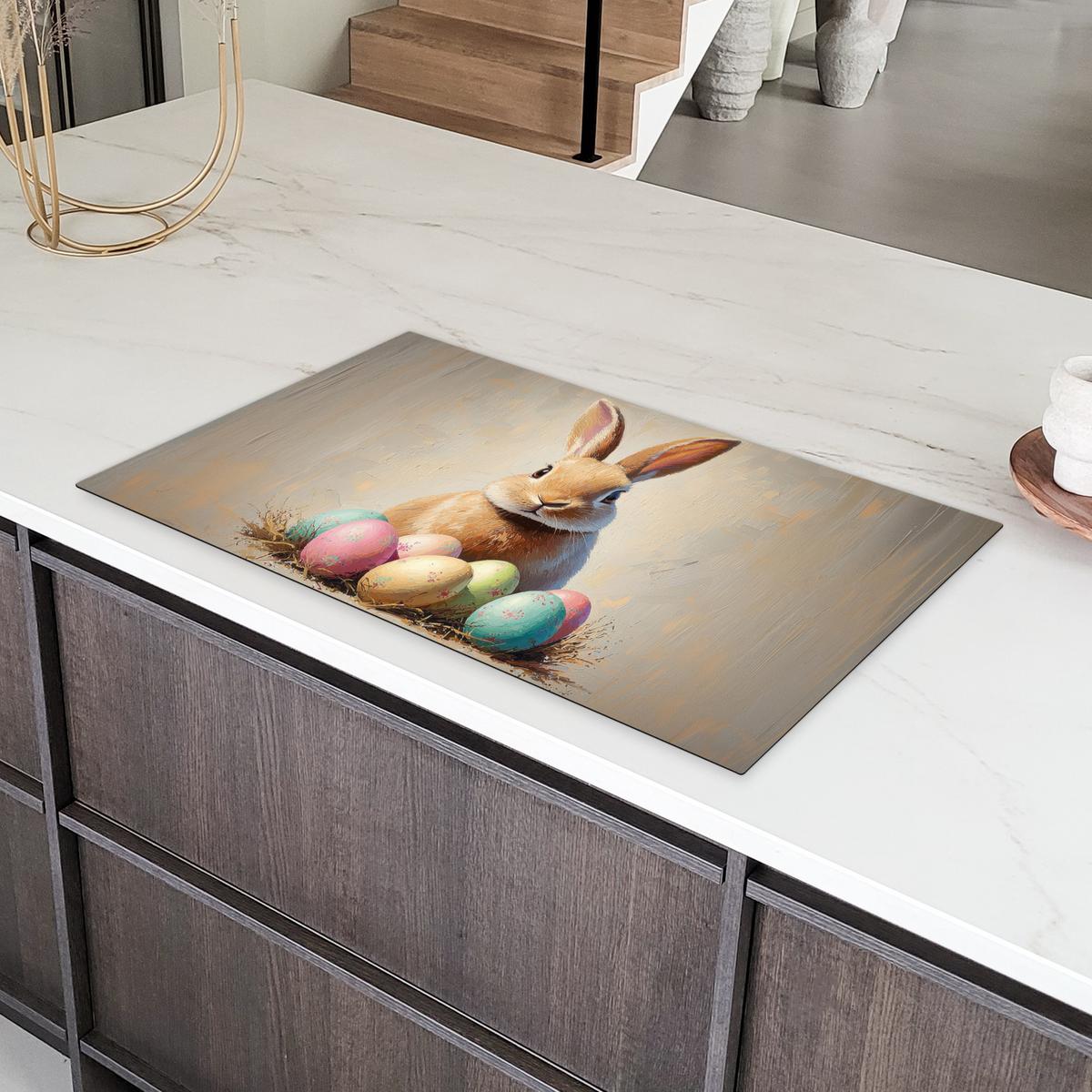 HERDABDECKPLATTE Osterhase - Pastell - Eier Induktionsschutz 91.6x52.7 cm - Beige, Kunststoff (91.6/52.7/0.2cm) - MuchoWow
