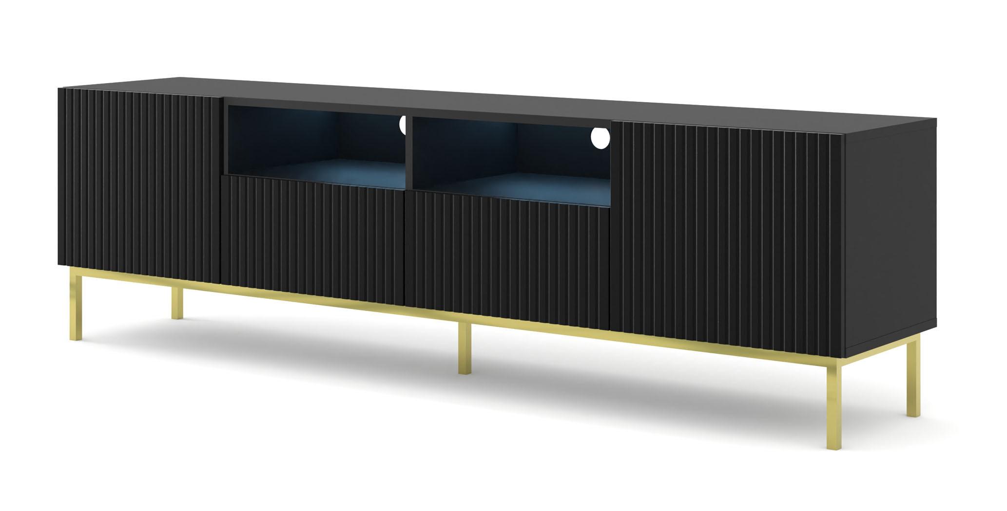 TV LOWBOARD Schwarz, Schwarz, Gold 200/58/42 - Schwarz, Holzwerkstoff (200/58/42cm) - RAUMHIRSCH FURNITURE