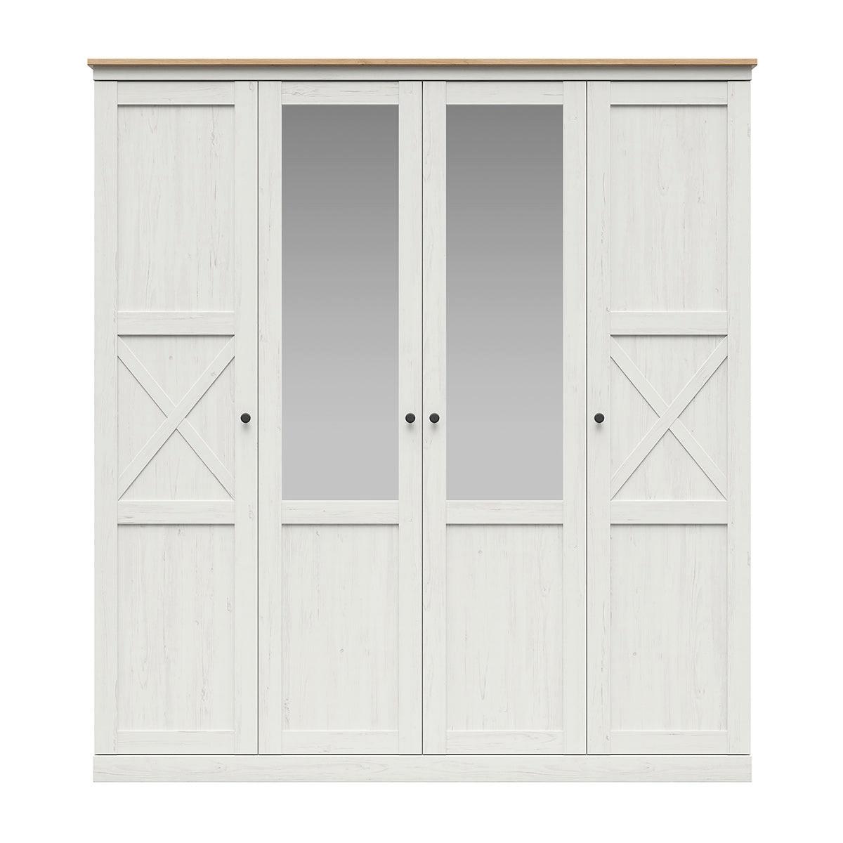 SCHRANK 4 Türen Victoria Weiß und Holz - Weiß, Holzwerkstoff (203/220/58cm) - Petits-meubles