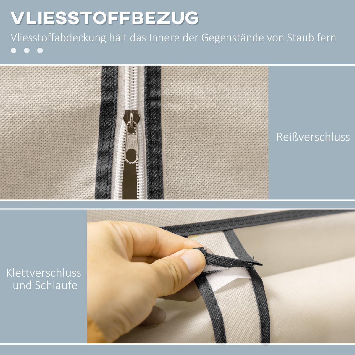 STOFFSCHRANK, Faltschrank, Kleiderschrank mit Kleiderstangen, 8 Ebenen Cremeweiß - Weiß, Metall (43/162.5/125cm) - HOMCOM