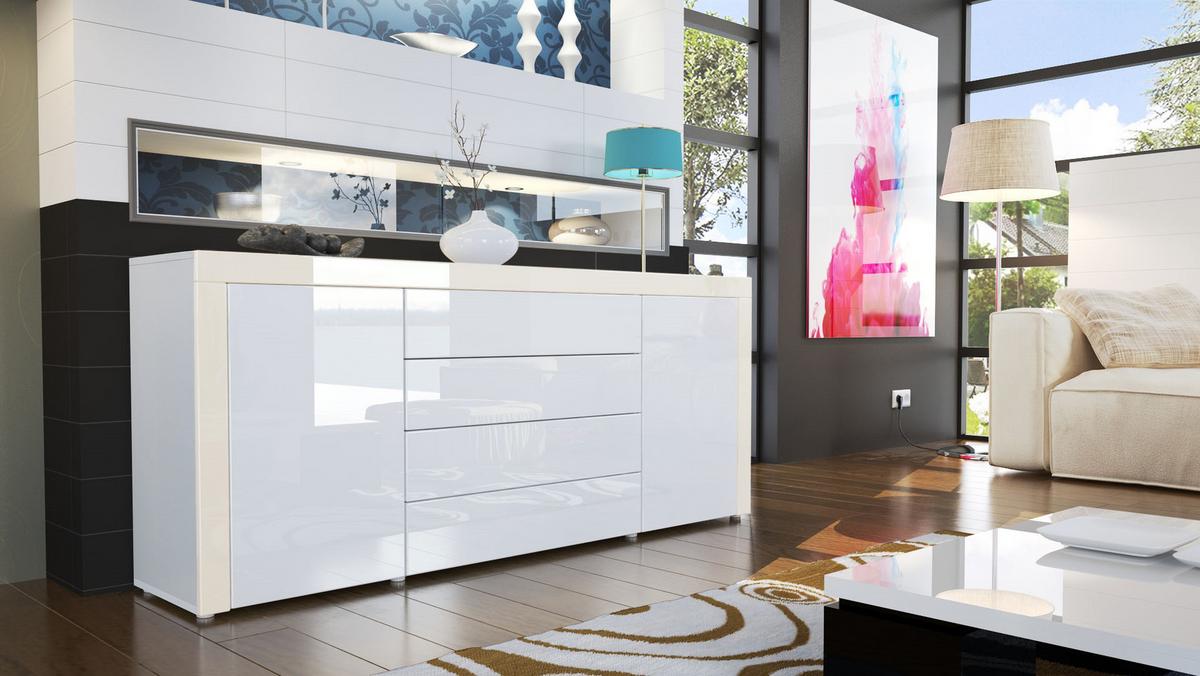 SIDEBOARD La Paz Weiß Hochglanz / Creme Hochglanz - Weiß Hochglanz/Creme, Holzwerkstoff (167/72/35cm) - Vladon