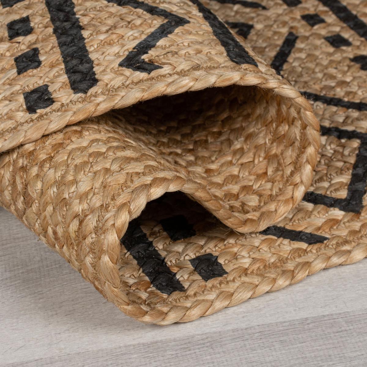 JUTETEPPICH handgewebt NEATH, geometrisch, Braun-Schwarz, 200 x 290 cm - Braun, Naturmaterialien (200/290cm) - KADIMA DESIGN