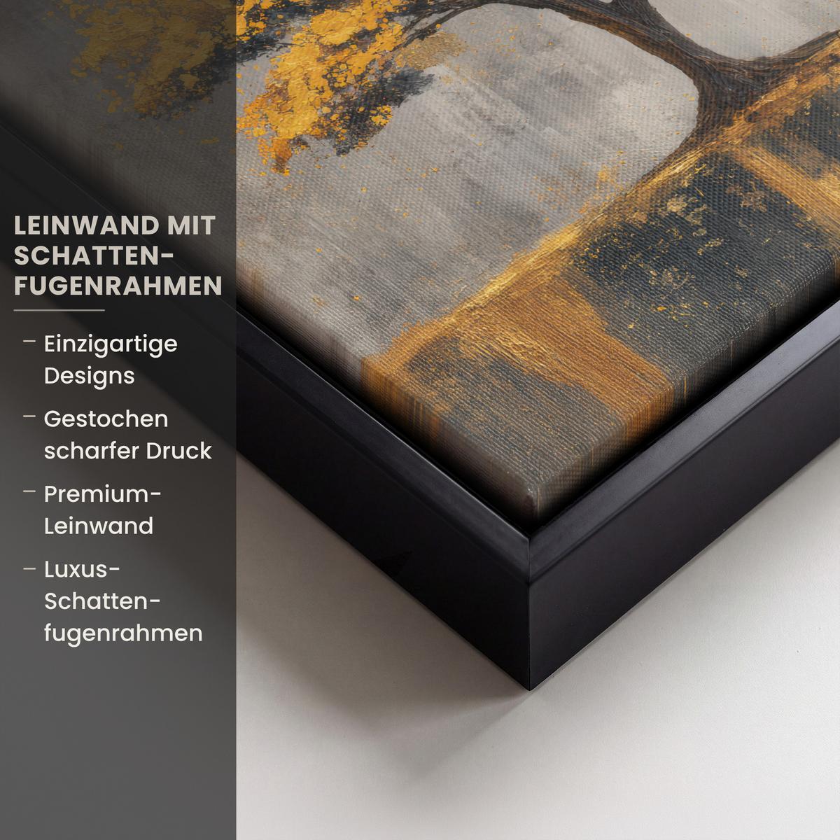 LEINWAND Bilder mit Rahmen - Baum - Blätter - Gold - Abstrakt - 20x20 - Grau, Textil (20/20cm) - MuchoWow