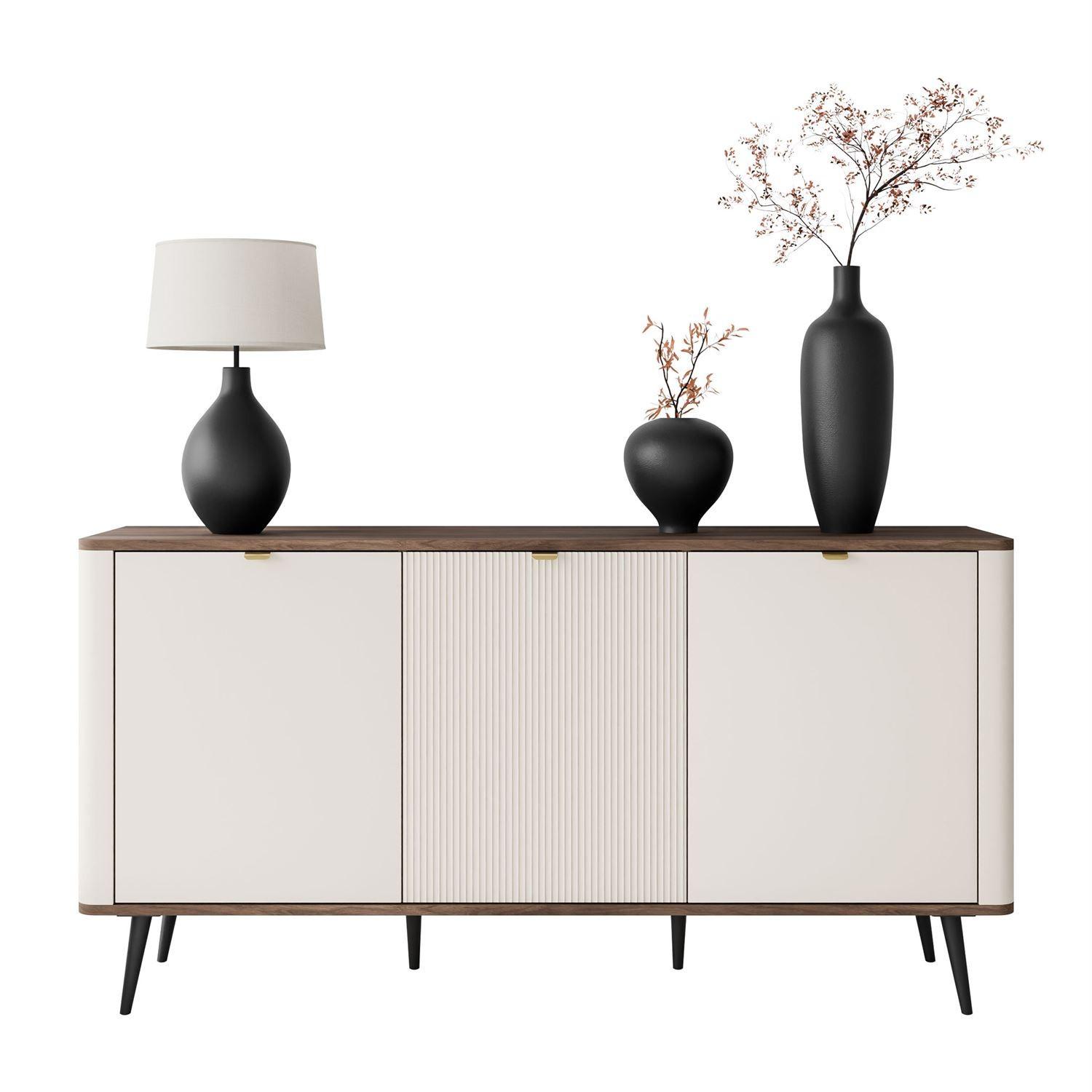 KOMMODE für das Schlafzimmer AUTUMN 3D mit geriffelter Front, Kaschmir / Nussbaum - Beige/Braun, Holzwerkstoff (160/82/40cm) - Lookway