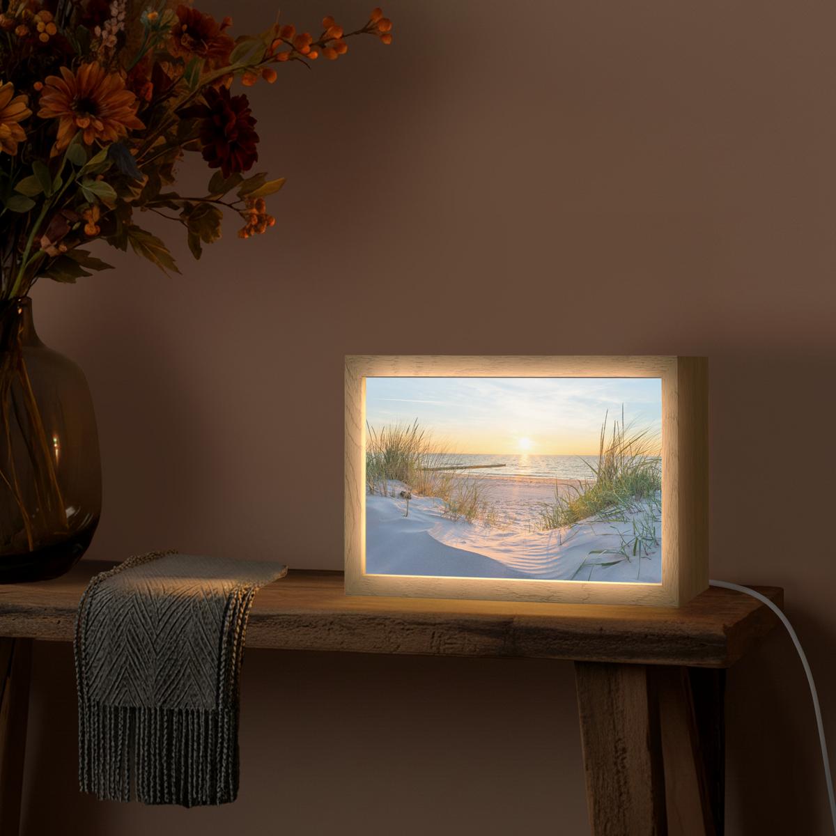 TISCHLEUCHTE Strand - Sonne - Düne - Gras - Sand - Horizont 30x20 cm - Cognac, Holzwerkstoff (8/30/20cm) - OnlyWow