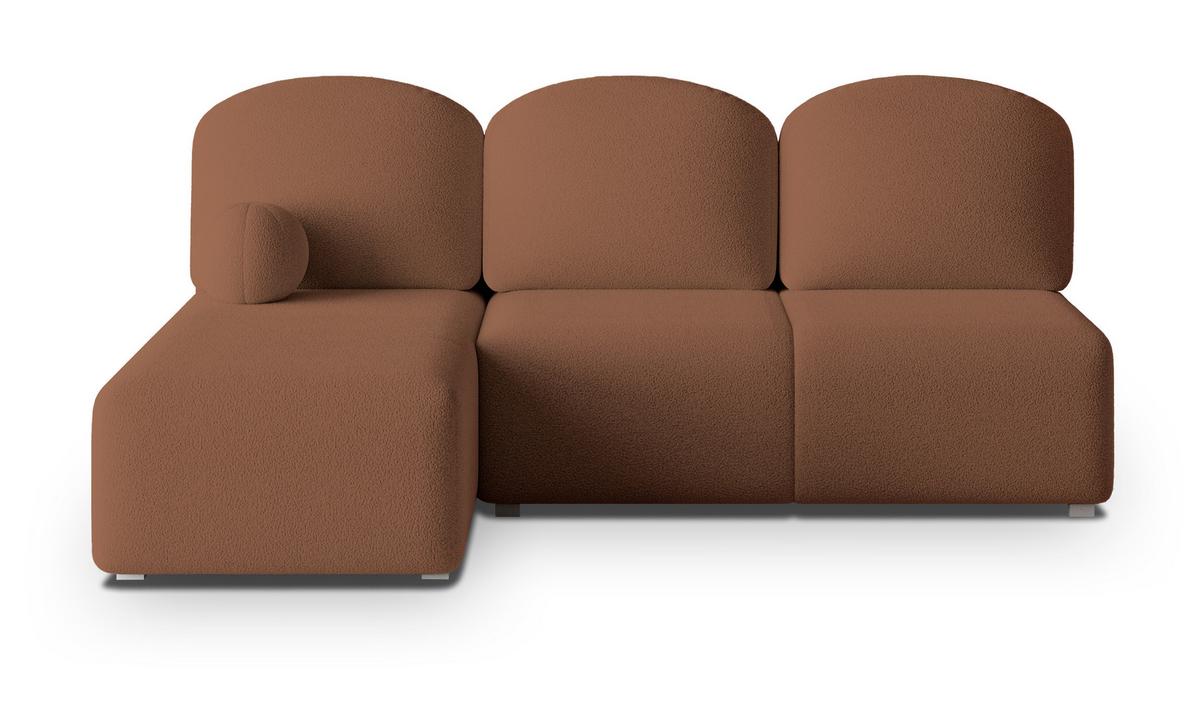 ECKSOFA TRAMA Kupferfarben Boucle-Stoff mit Schlaffunktion - Kupferfarben, Holz (200/143cm) - MASSENO