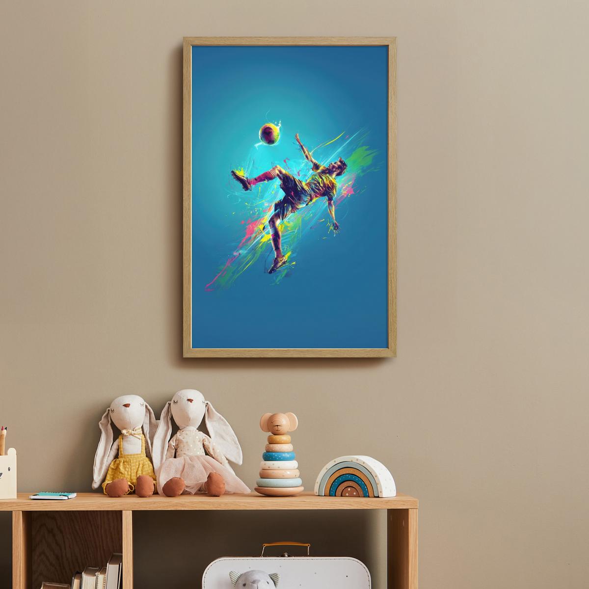 WANDLEUCHTE MIT AKKU Fußballer - Farbspritzer - Farbenfroh - Ball 40x60 cm - Blau, Holzwerkstoff (40/60/8cm) - OnlyWow