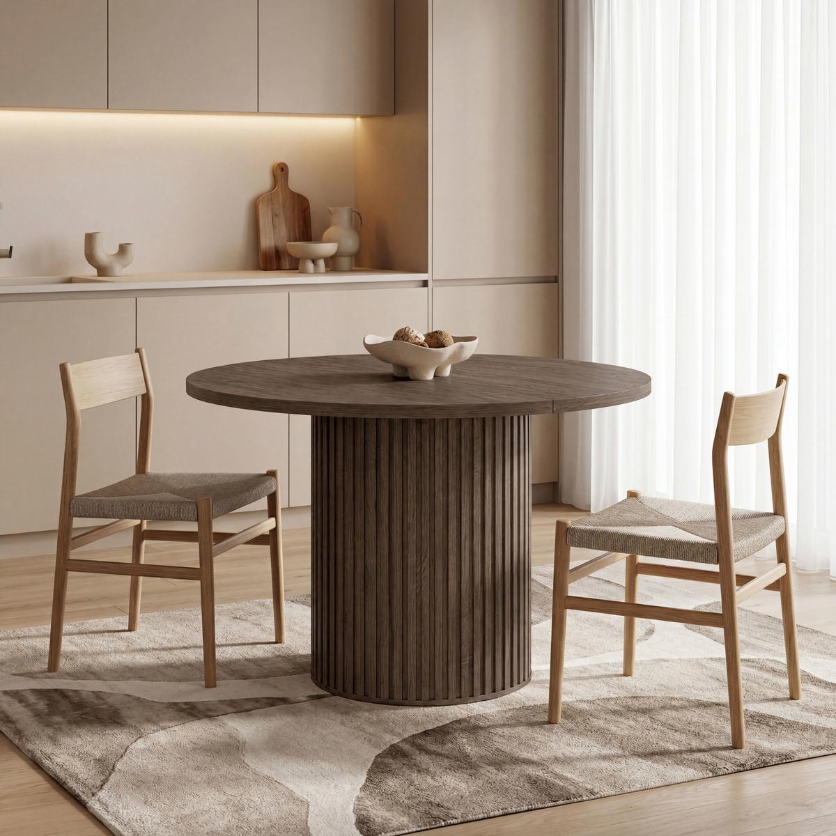TISCH Rund Norin Ausziehbar 100–188 cm – Säulenfuß mit Lamellen – Dunin Eiche 100/188x100x75 cm - Dunkelbraun/Schwarz, Holzwerkstoff (100/188/75cm) - WFL GROUP