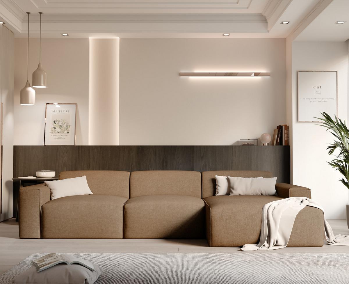 ECKSOFA DOVE Rechts Chenille-Stoff in Braun - Braun, Kunststoff/Textil (313/162cm) - Idohome