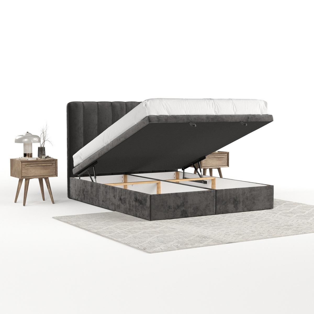 POLSTERBETT Vienna mit Stauraum 200/200 cm Stahl im Lotta Stoff - Graphitfarben/Schwarz, Holz/Holzwerkstoff (200/200cm) - AltaBeds