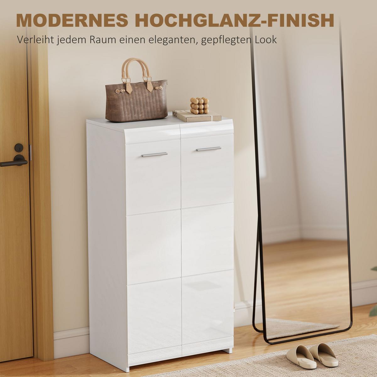 SCHUHSCHRANK Spanplatte Hochglanz-Weiß - Weiß Hochglanz, Holzwerkstoff (36/108/55cm) - HOMCOM