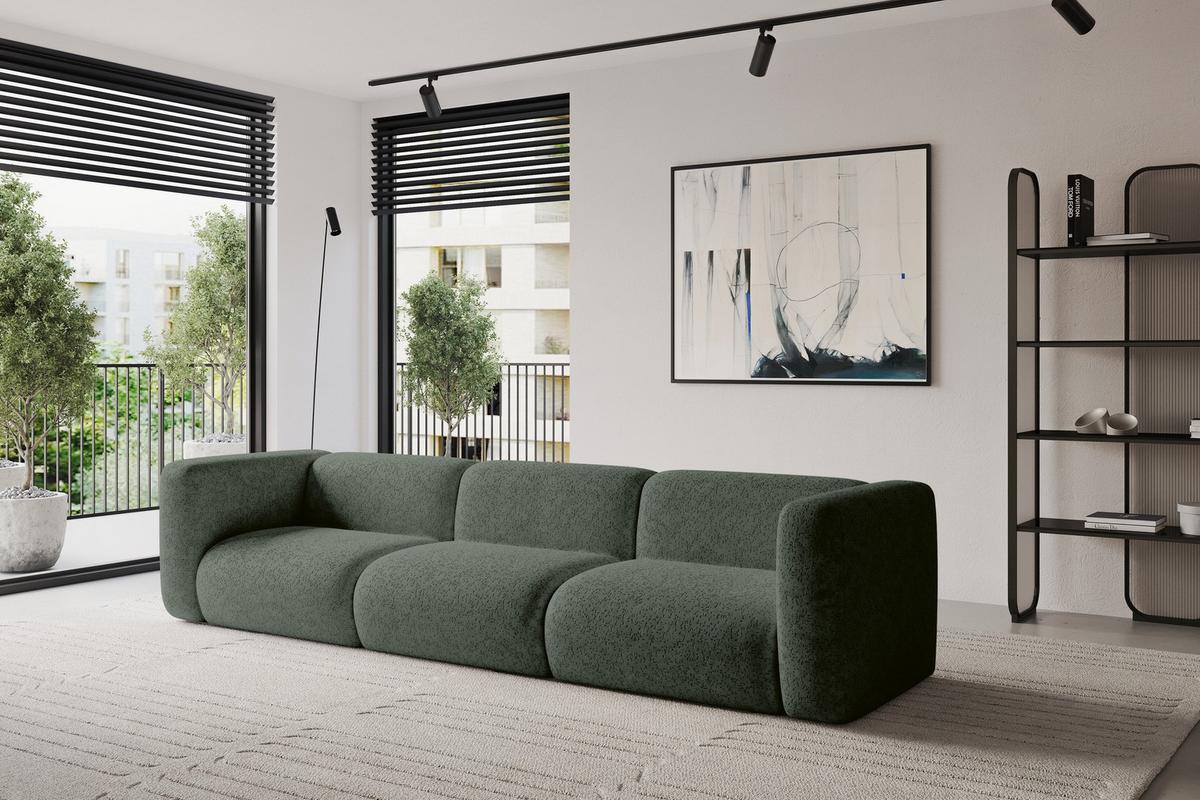 MODULARES Sofa 3-SITZER MIRA-S2 319x89x70 Grün cm Velours - Schwarz/Grün, Holzwerkstoff/Kunststoff (319/70/89cm) - ALTDECOR