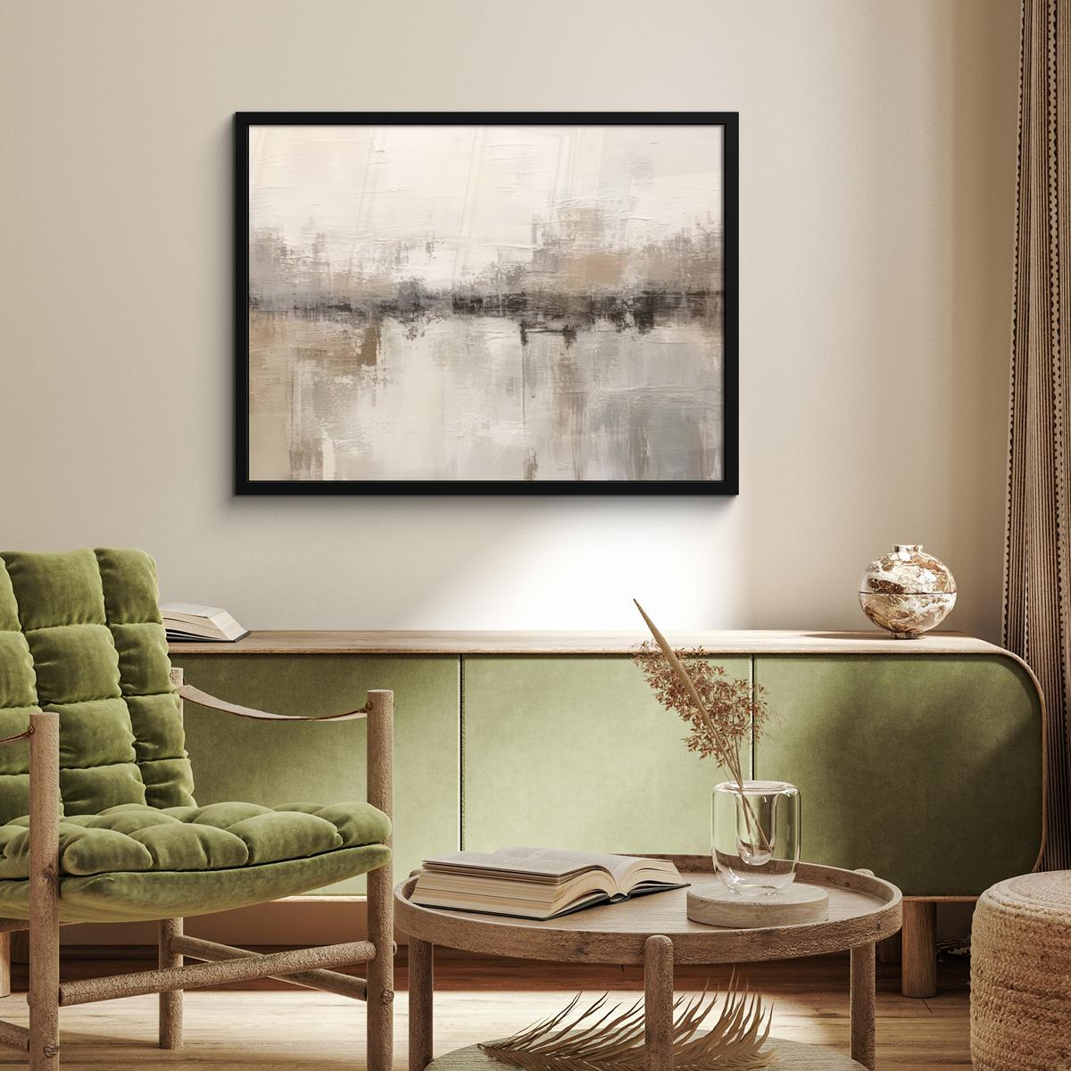 POSTER MIT RAHMENGERAHMTES BILD Moderne Kunst - Abstrakt - Beige 80x60 cm - Beige, Papier (80/60cm) - MuchoWow