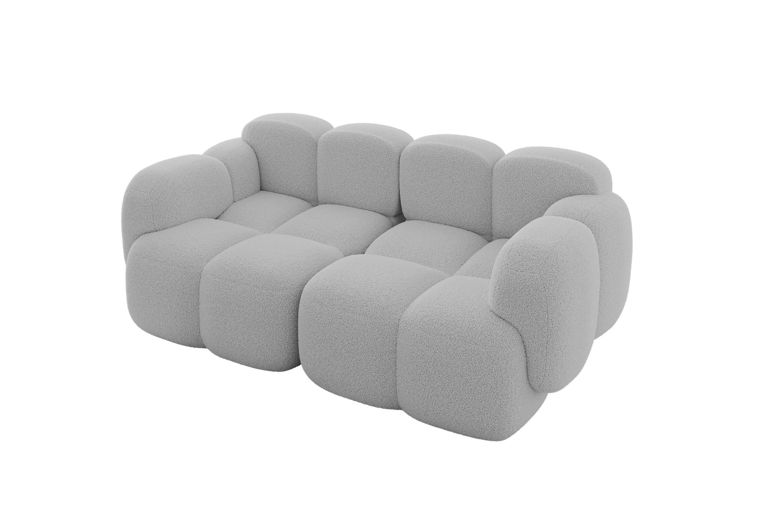2-SITZER modulares Sofa Miko-S1 214x118x75 cm Hellgrau Bouclé - Edelstahlfarben/Schwarz, Holzwerkstoff/Kunststoff (214/75/118cm) - ALTDECOR