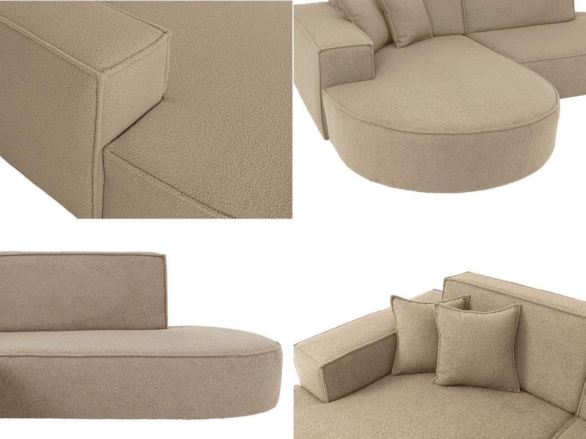 ECKSOFA Hana L-Form 3-Sitzer Ecke Links, Boucle, Dunkelbeige 241/73/168 cm - Hellbraun/Beige, Textil/Metall (241/168cm) - WFL GROUP