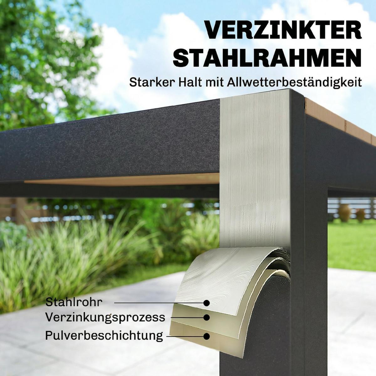 GARTENGARNITUR 7ER-SET aus Verzinktem Stahl Naturholz - Dunkelgrau/Hellgrau, Textil/Metall - Outsunny
