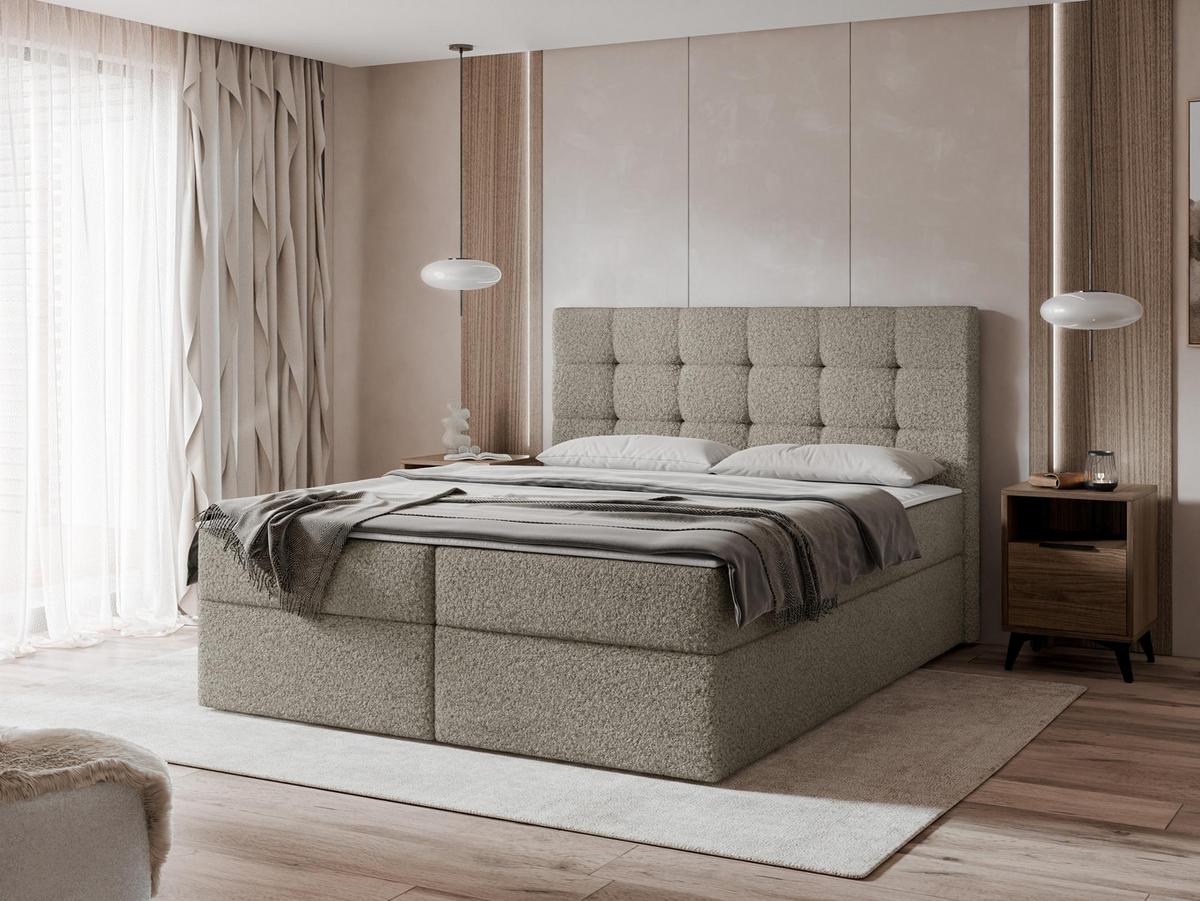 BOXBETT Luanda Boucle - H3 - Hellbraun, Holzwerkstoff/Textil (160/200cm) - MIRJAN24