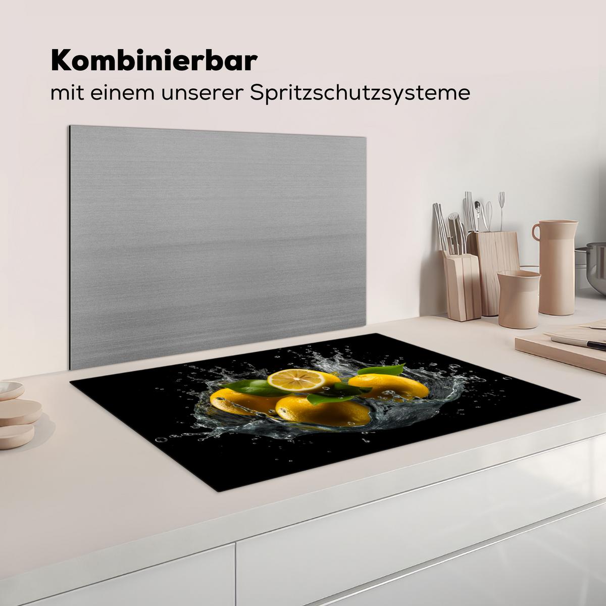 HERDABDECKPLATTE Zitrone - Obst - Gelb - Schwarz Ceranfeldabdeckung 80x52 cm - Gelb, Kunststoff (80/52/0.2cm) - MuchoWow