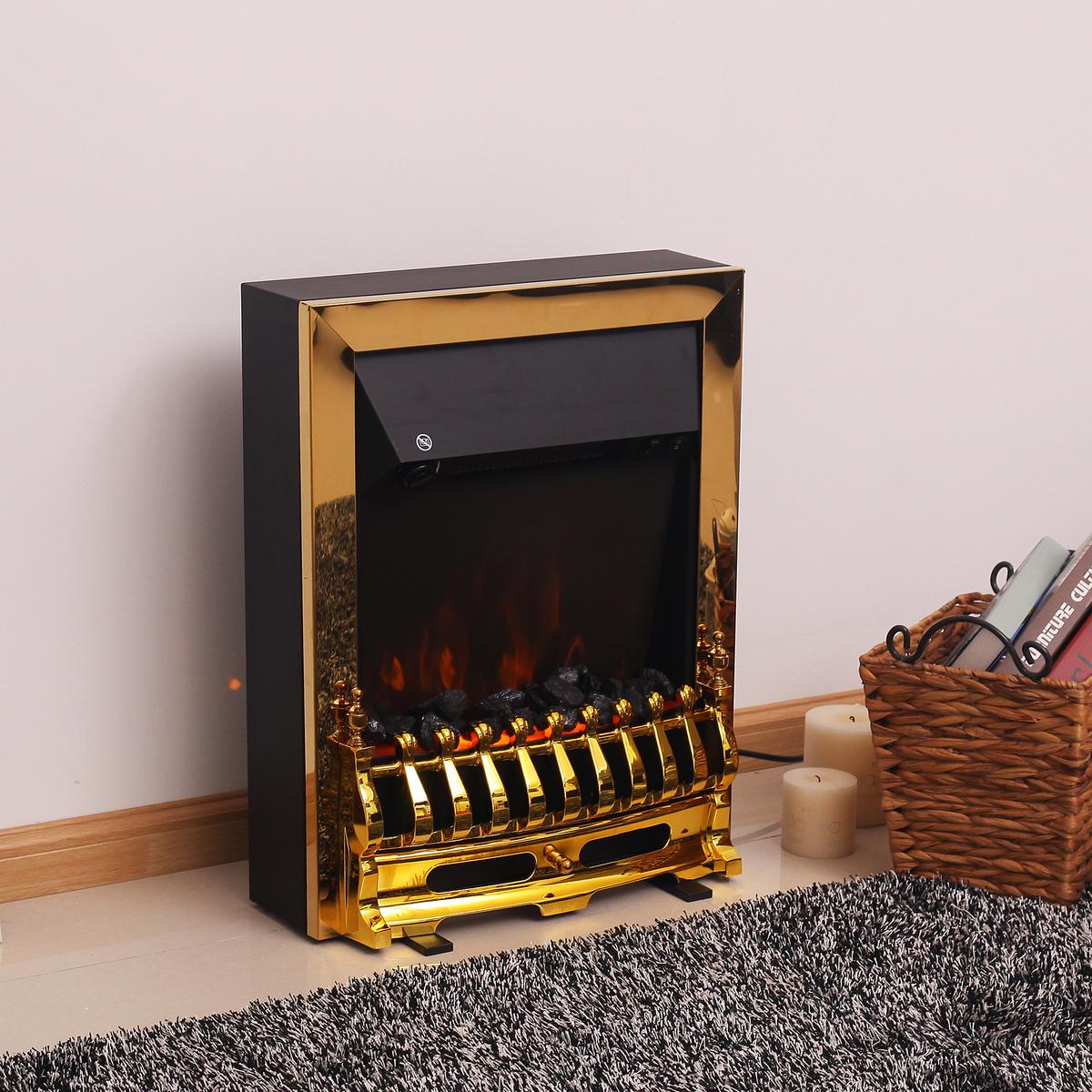 ELEKTROKAMIN Kaminofen 1000/2000W Elektrischer Kamin Standkamin Gold - Goldfarben, Metall (18.5/59.2/48.2cm) - HOMCOM