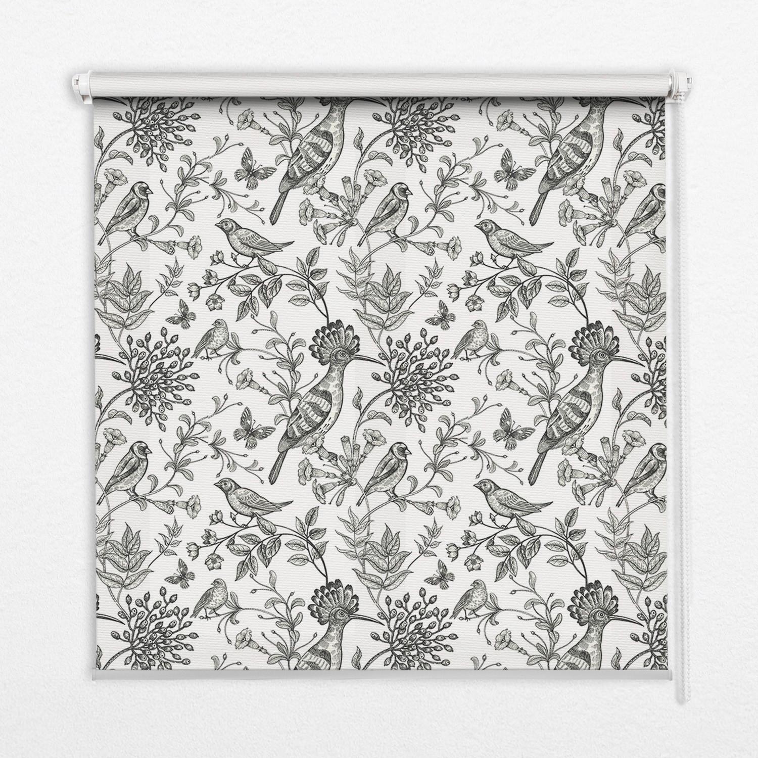 INNENROLLO - Fensterrollo - Rollo - 150x180 cm - Gezeichnete Vögel und Pflanzen - Grau, Kunststoff (150/180/0.5cm) - TULUP