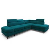 ECKSOFA AVISE MV R-S Blau Velours-Stoff mit Schlaffunktion - Blau, Holzwerkstoff/Textil (268/195cm) - MASSENO