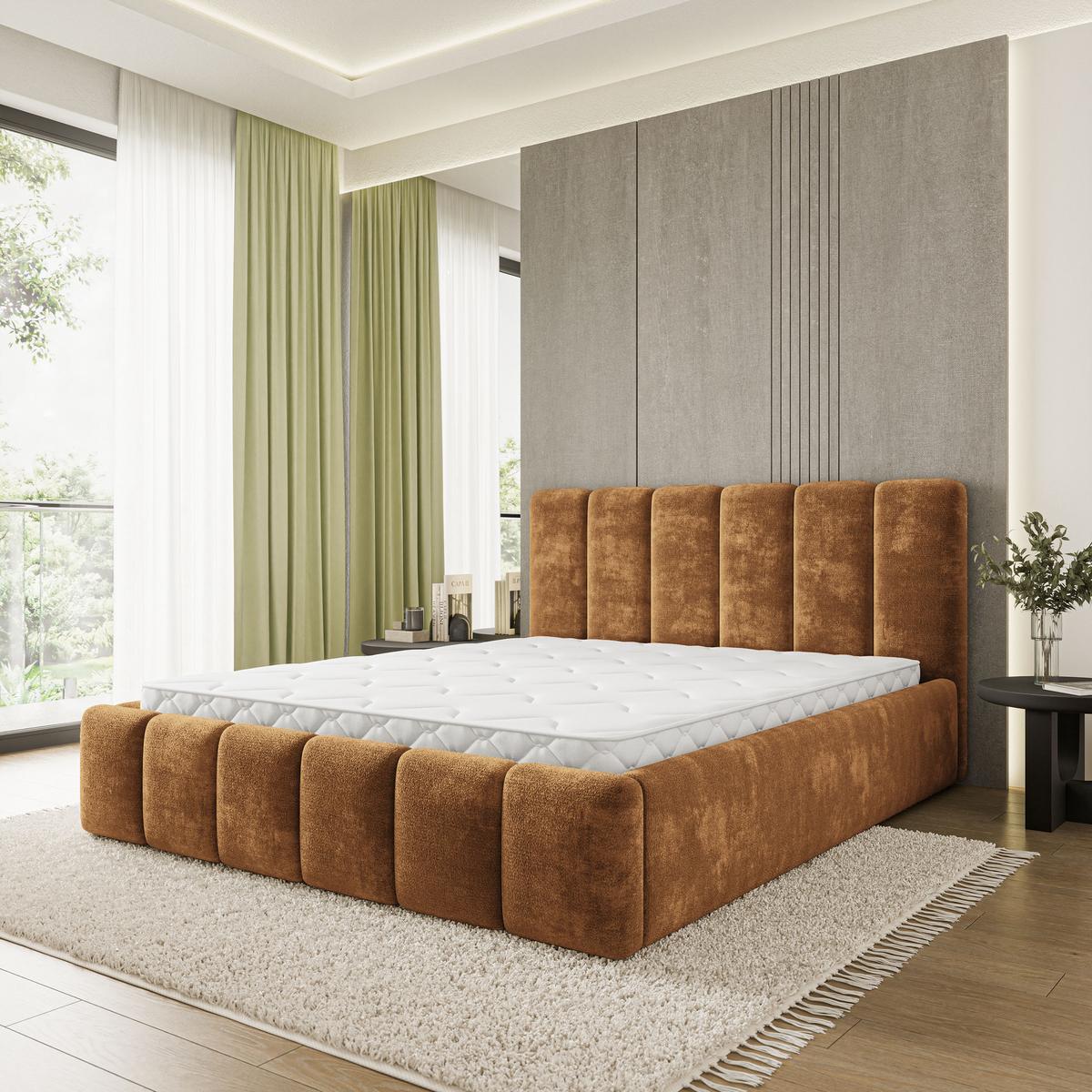 POLSTERBETT ATTORA LM 180x200 cm mit Bettkästen - Hellbraun - Hellbraun, Holz (180/200cm) - MASSENO