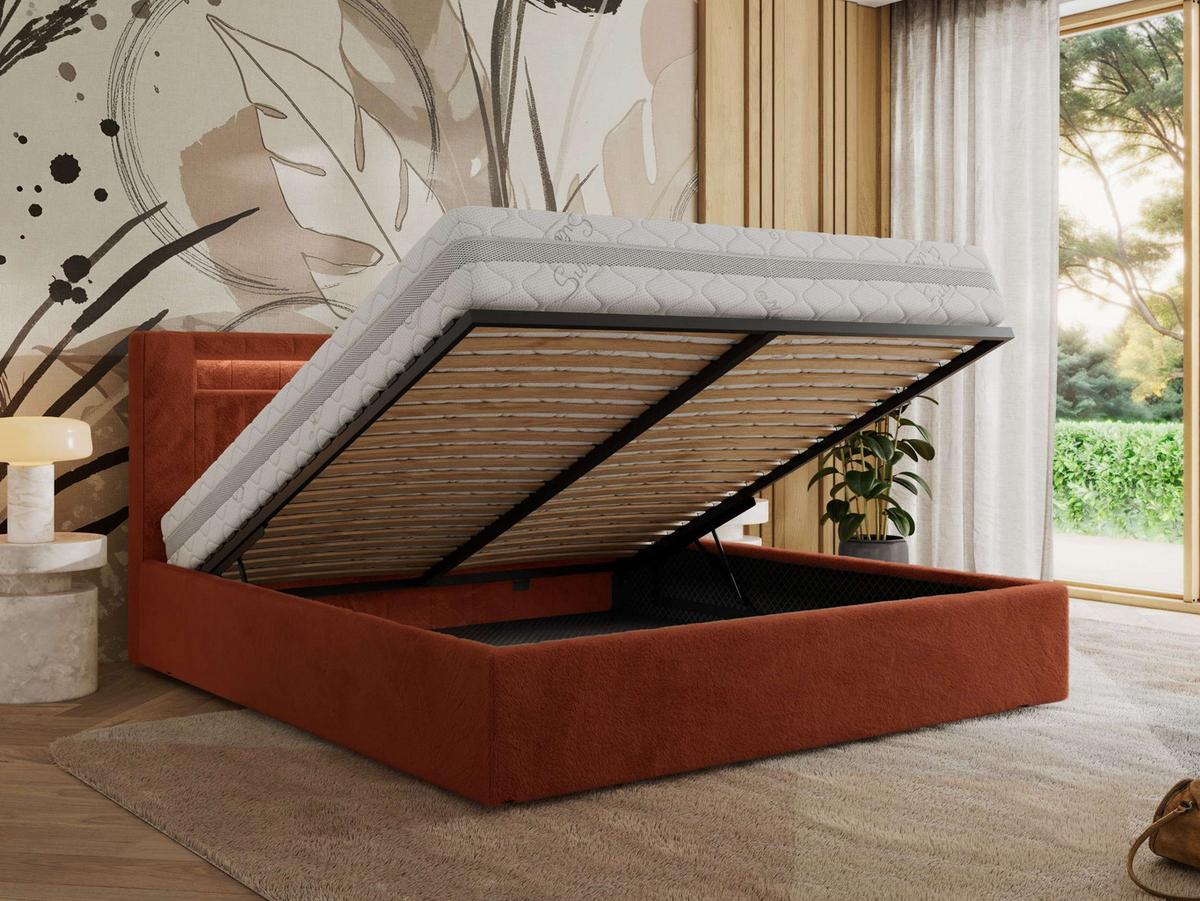 POLSTERBETT GOLD 5 CLASSIC 140/200 - Orange Plüsch - Multipocket-Matratze - Orange, Textil (140/200cm) - MKS