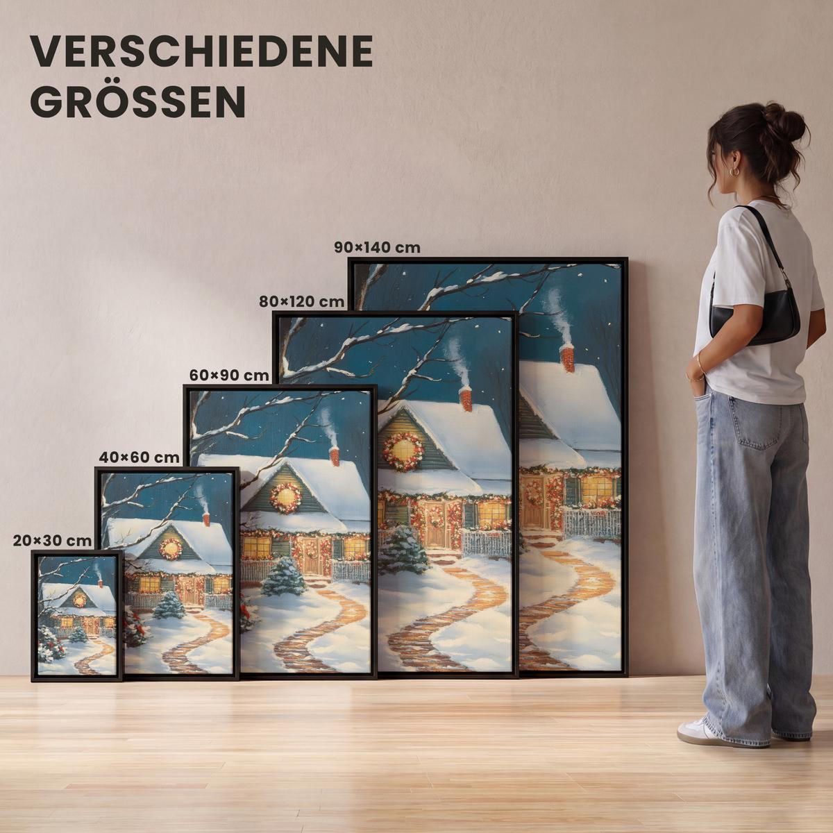 LEINWAND Bilder mit Rahmen - Weihnachten - Weihnachtsbaum - Winter - Zuhause - Schnee - 20x30 - Smaragdgrün, Textil (20/30cm) - MuchoWow